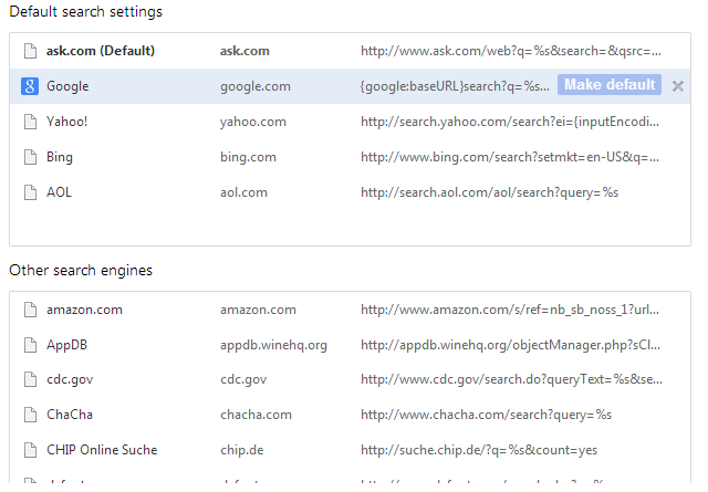 Chrome Full Search Engine List