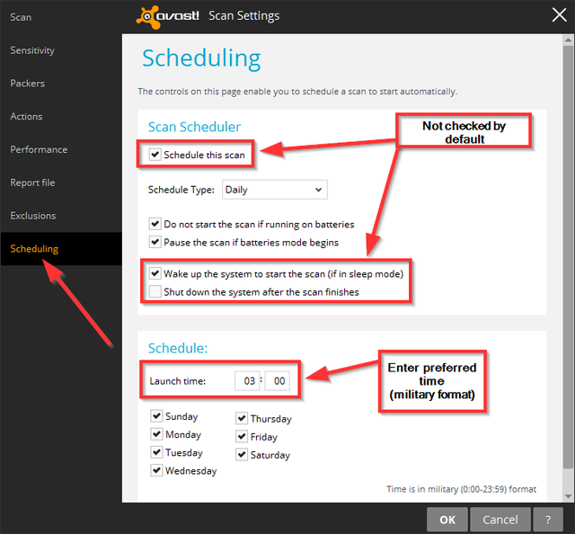 Avast - Schedule Scan Settings