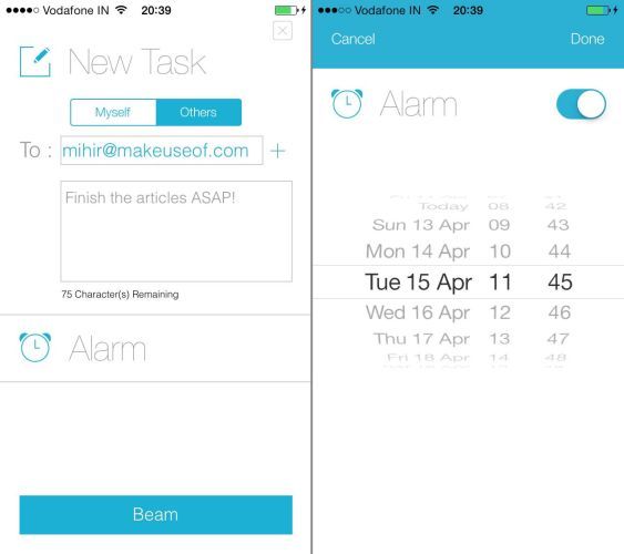 Beamtask-for-iPhone-Create-task-set-alarm