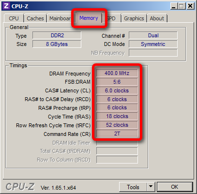 RAM timings CPU Z