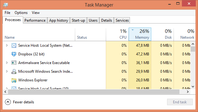 Windows 8 Task Manager Processes