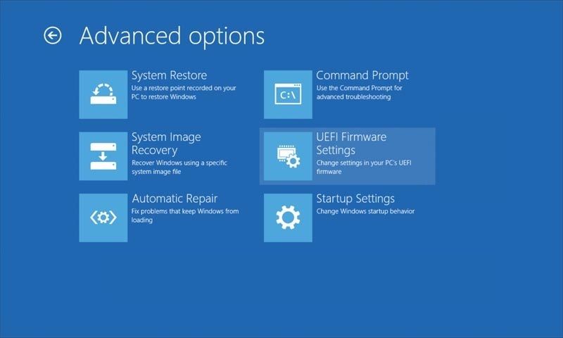 Windows 10 Troubleshoot Advanced Options UEFI Firmware Settings
