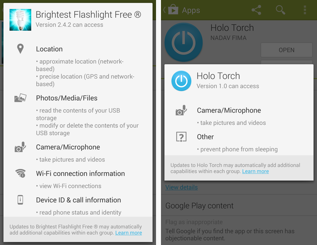 Flashlight App Permission Comparisons