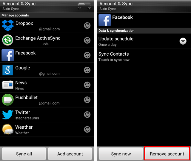 Remove Facebook Account Android