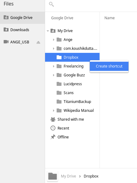 Chromebook-Dropbox Folder Shortcut