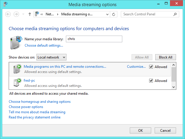 windows 8.1 dlna media streaming options