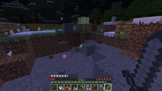 Dead chickens and giant hole in the ground. Thanks, Creeper. 