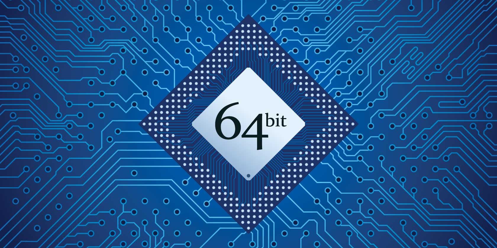 64 bit CPU on tech background