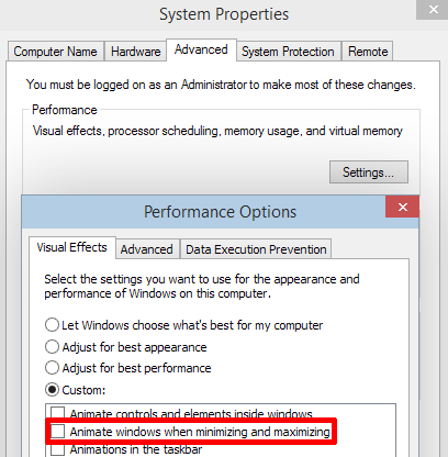 Windows 10 Performance Options