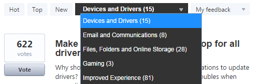 Windows Features Categories