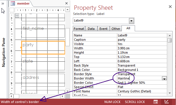 Access 2013 Property Sheet
