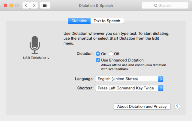 Voice dictation settings