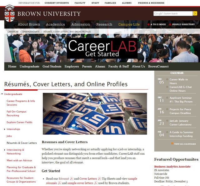 Brown University resume resources