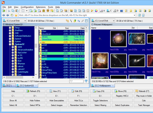 This is a screen capture of one of the best the Windows programs for file management. It's called MultiCommander