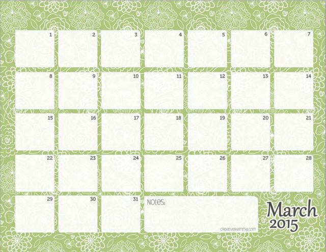 CreativeMomma Monthly Calendar