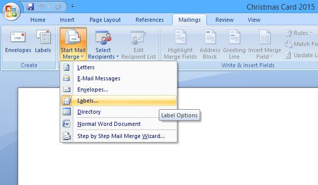 Beginning the Mail Merge in Word