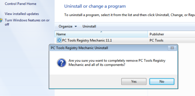 uninstall pc tools registry mechanic 11.1