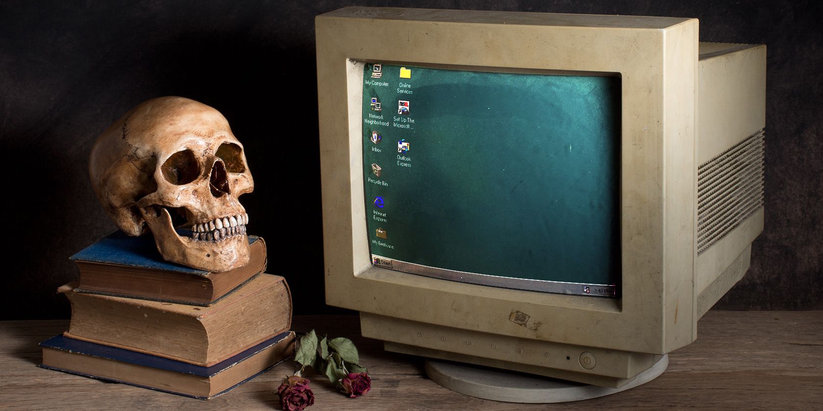 skull and retro monitor