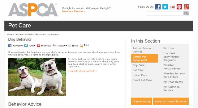 ASPCA pet behaviorist site