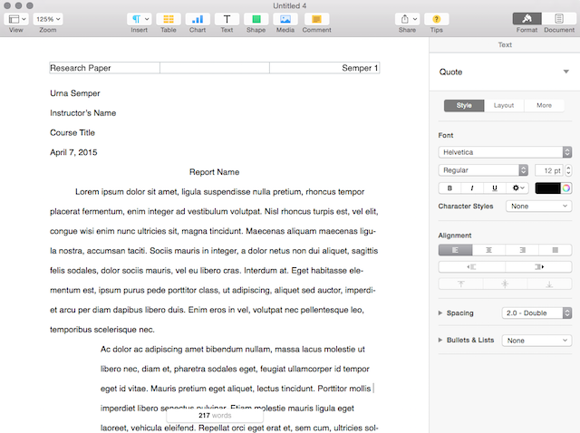 how to do apa format on mac pages