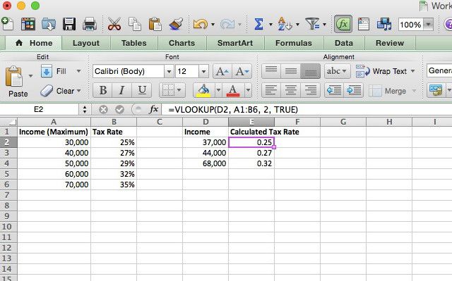 Vlookup for Taxes with Excel