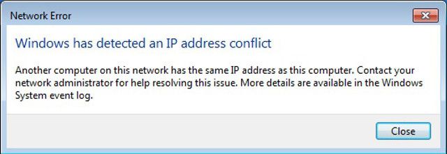 ip conflict error message windows1 - Che cos’è un conflitto IP e come lo si risolve?