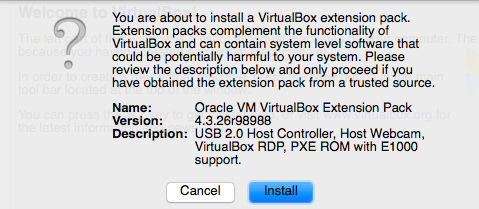 Virtual Box extension installation window