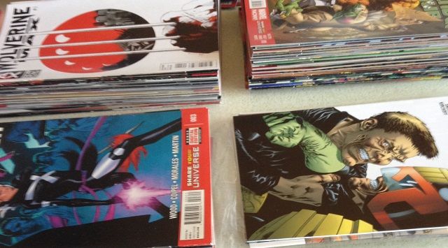 Comics in piles