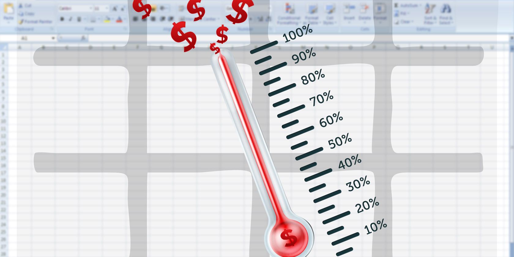 Image of a thermometer an Excel spreadsheet