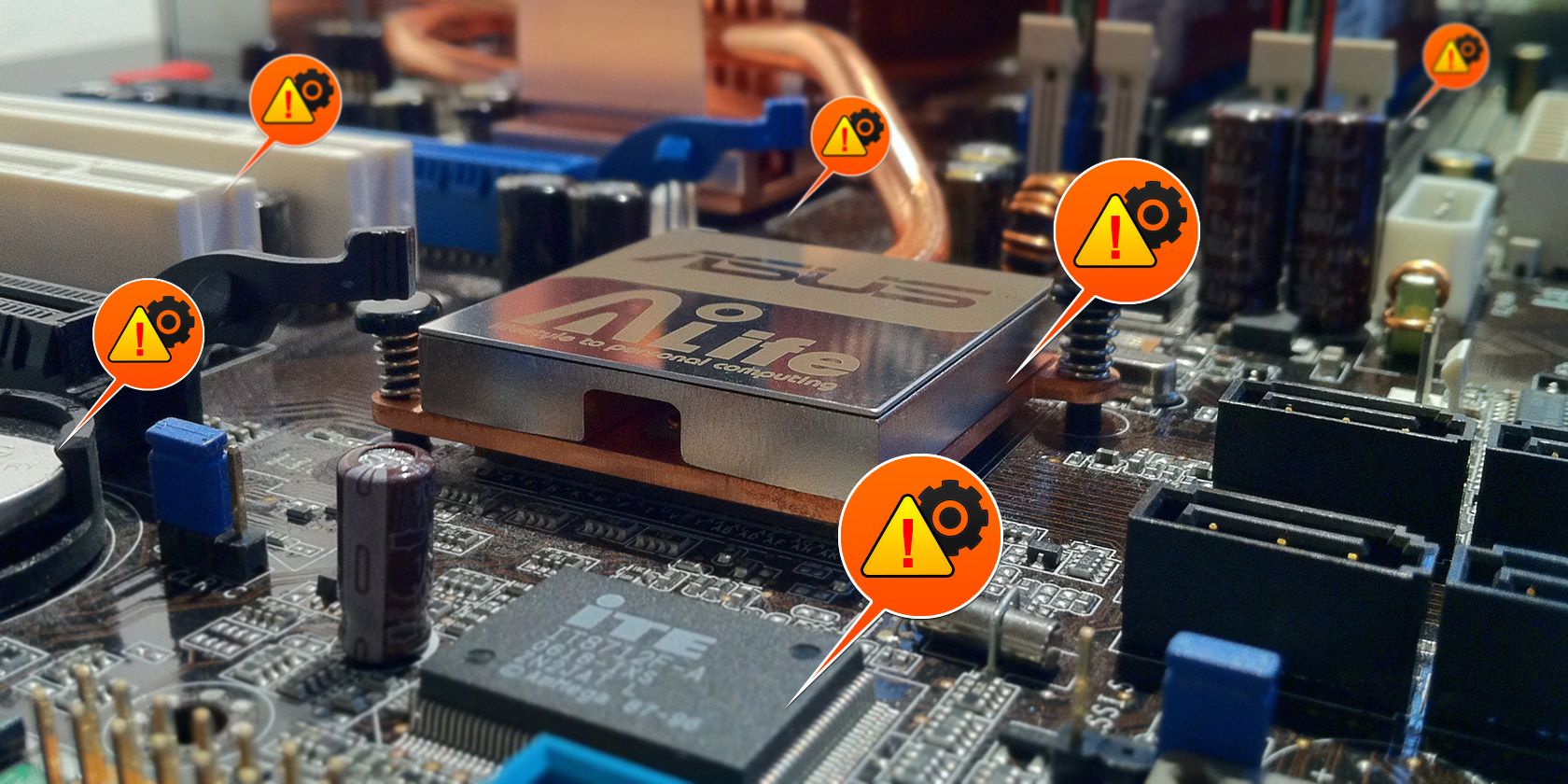 motherboard with warning symbols