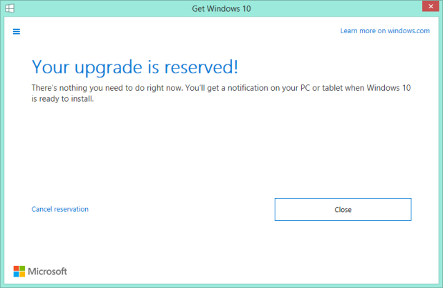 Cancel Windows 10 Reservation