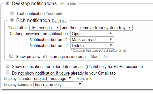 Checker Plus Gmail Settings