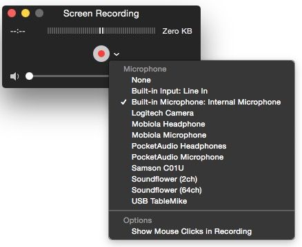 QuickTime screen recording options