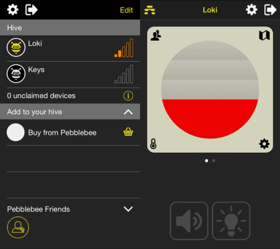 pebblebee app - main screen and range finder