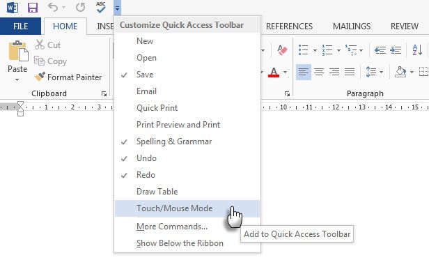 Microsoft Word Touch Mode