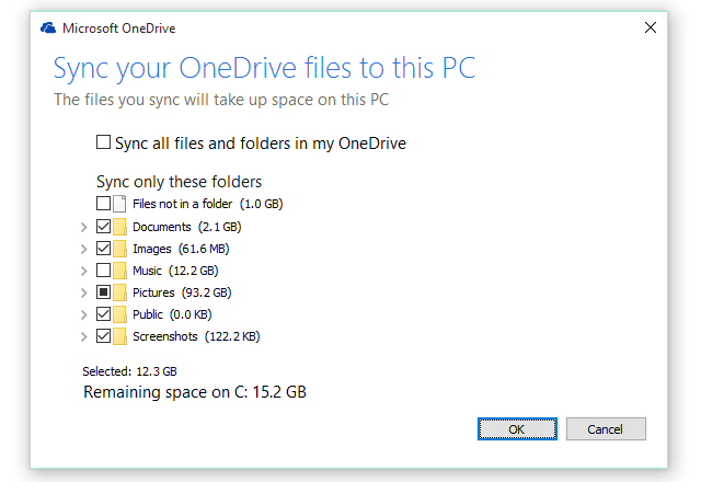 OneDrive Sync Settings