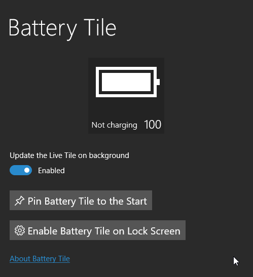 Windows 10 Battery Tile