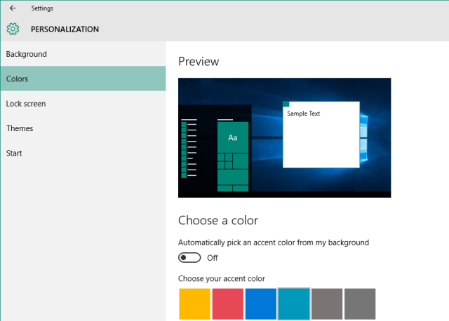 Windows 10 Personalization Colors