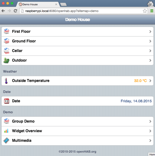 OpenHAB demo house web interface screenshot