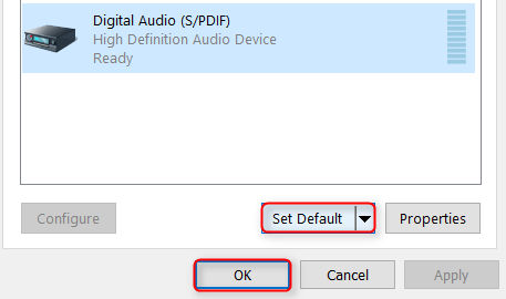 windows 10 default audio