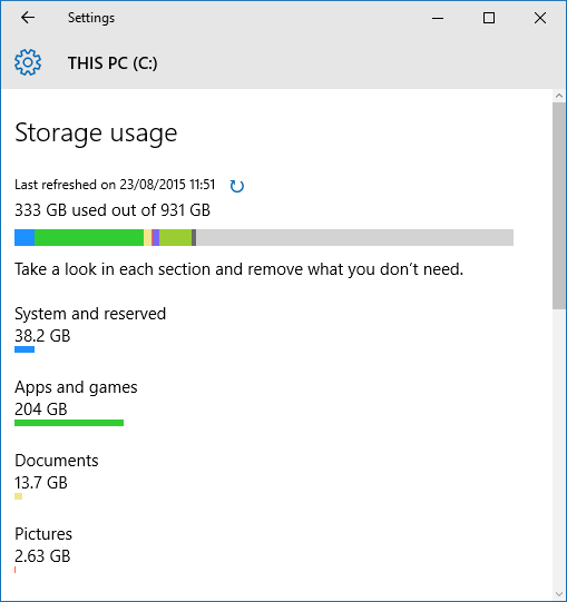 windows 10 storage usage