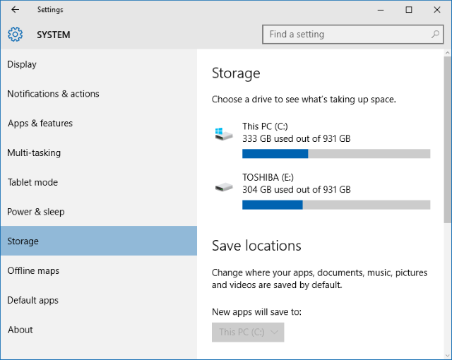 windows 10 system storage