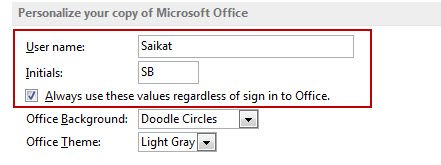 Microsoft Word -- Change personal details