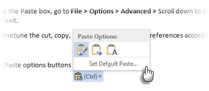 Microsoft Word -- Paste Option