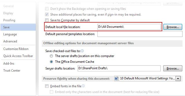 Microsoft Word - File Save Location
