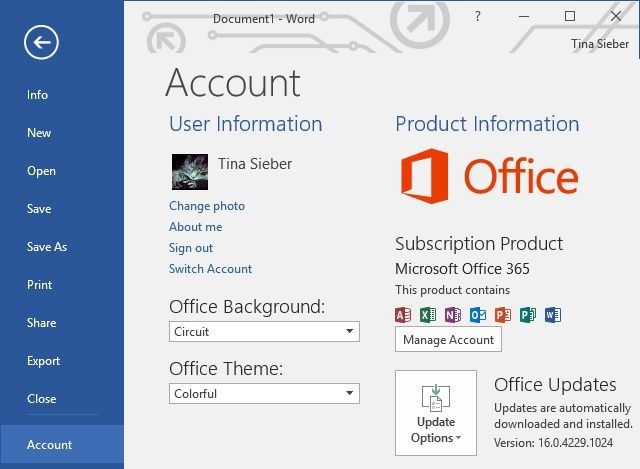 Office 2016 Account