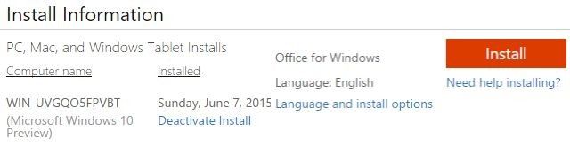 Office 2016 Install Information