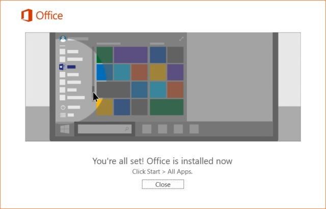 Office 2016 Successfully Installed