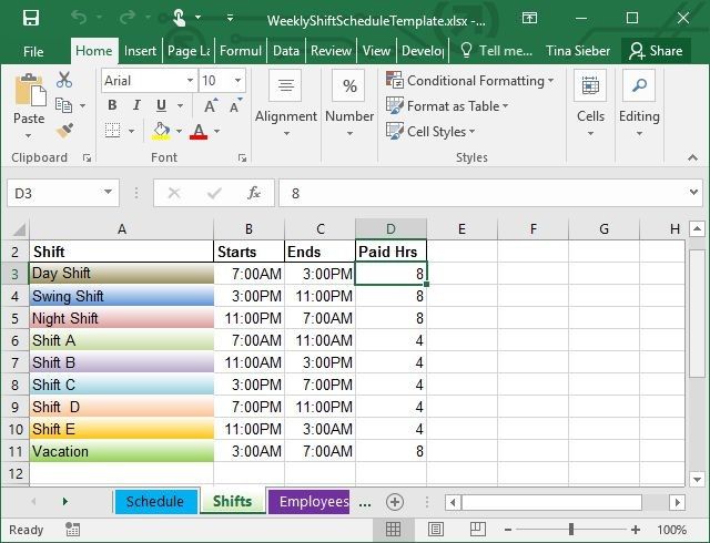 Weekly Shift Excel Template
