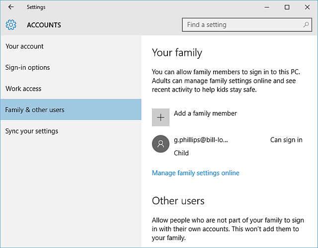 Windows 10 Family Account